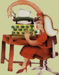 Mujer zurda aproblemada frente a maquina de escribir